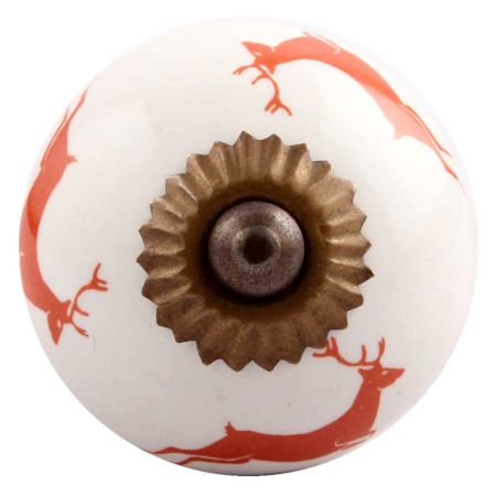 Brick Red Running Rein Deer Pattern Ceramic Drawer Knob